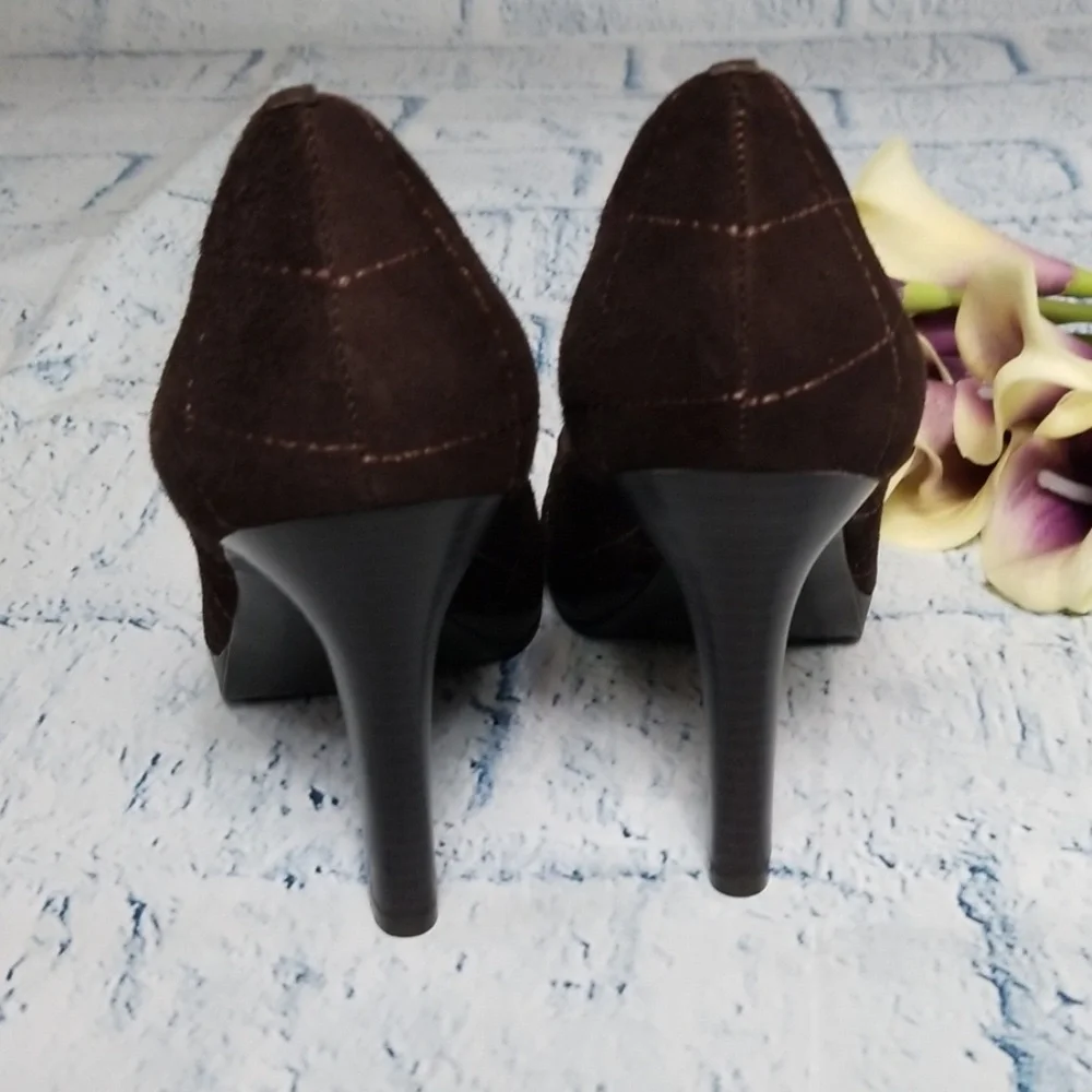 BCBG Suede Peep Toe Platform Heel